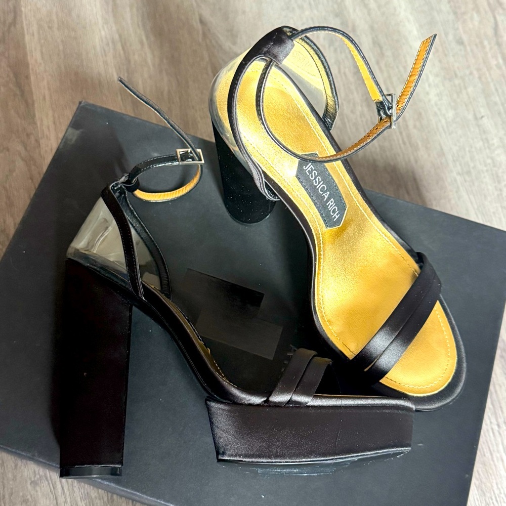 Jessica Rich Black Satin Platform Heels – Size 39/ 9us NWO